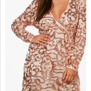 BooHoo Rose Gold sequined party dress